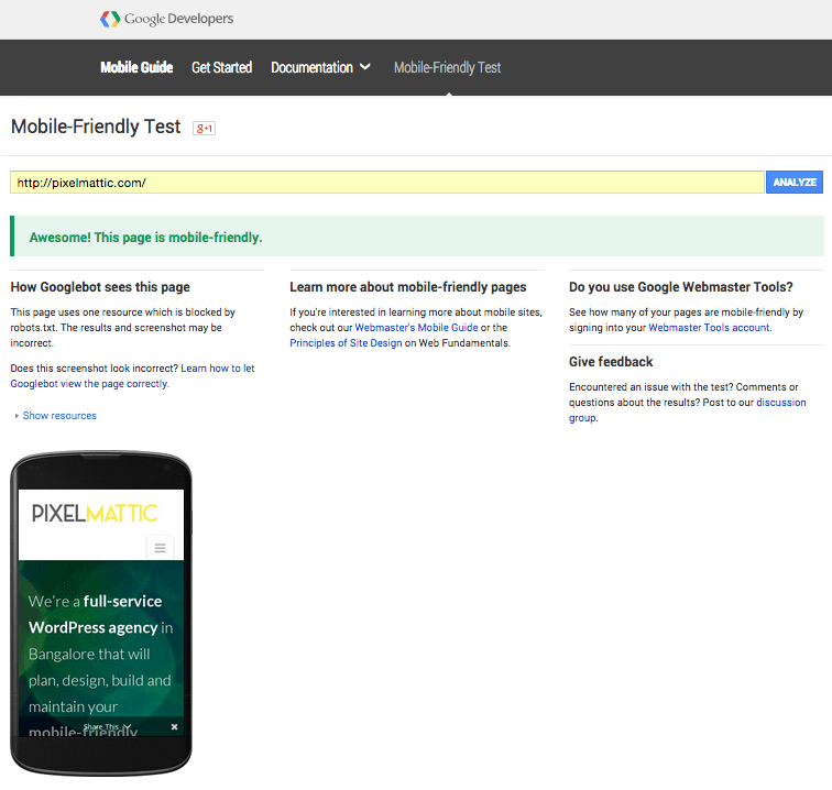 mobile friendly website test from google