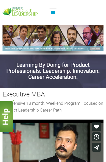 mobile view of the product leadership website