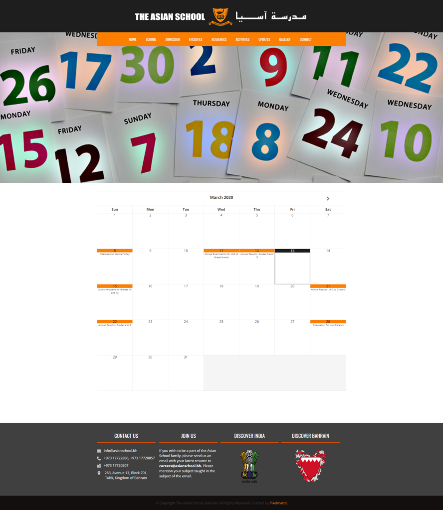 School Calendar « The Asian School Bahrain