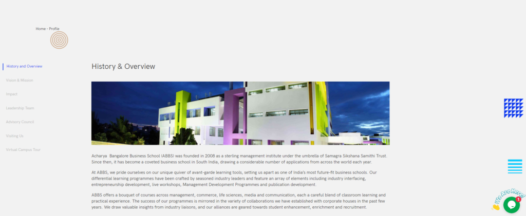 Acharya Bangalore B-School Profile page on the website