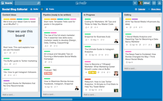 content marketing tool - Trello Editorial board