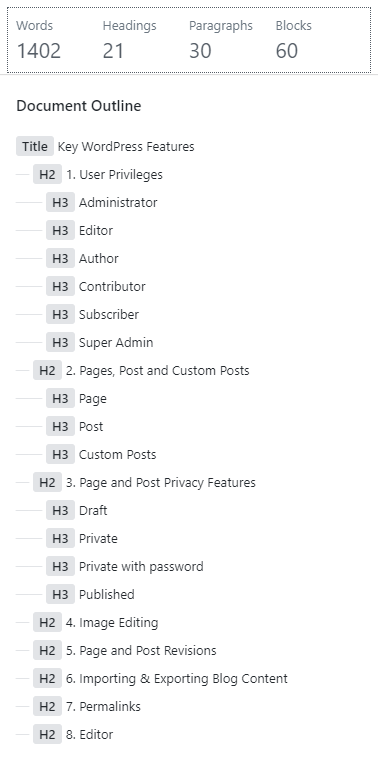 WordPress Features - Content Structure is a feature of the Block Editor in WordPress