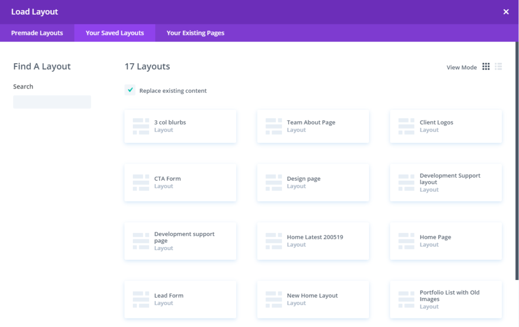 Divi layout library