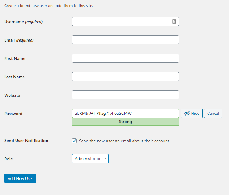 WordPress username and password