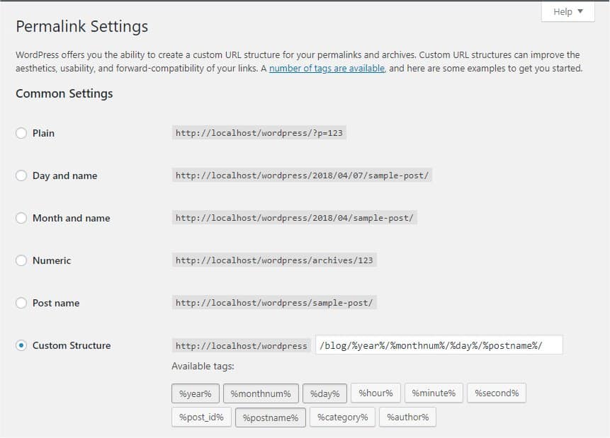 Permalink settings