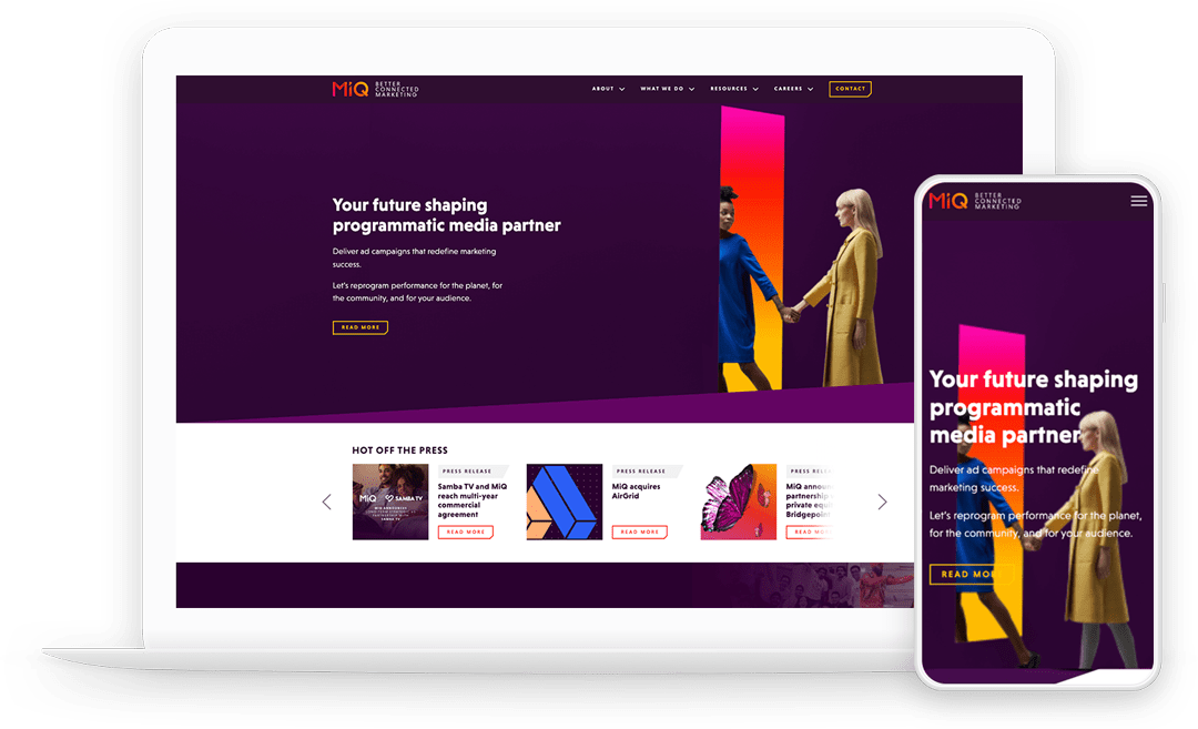 MiQ website mockup