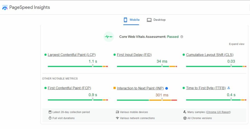 Page speed insights